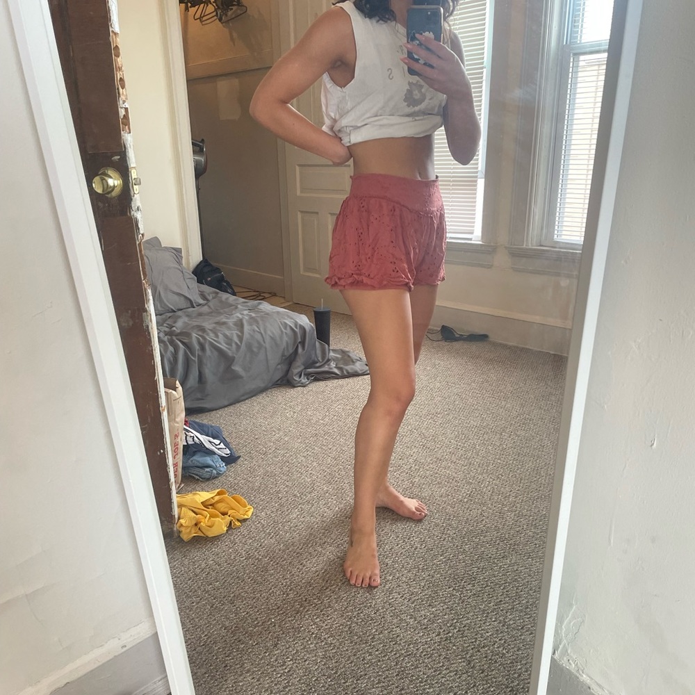 Burnt Orange Eyelet Shorts